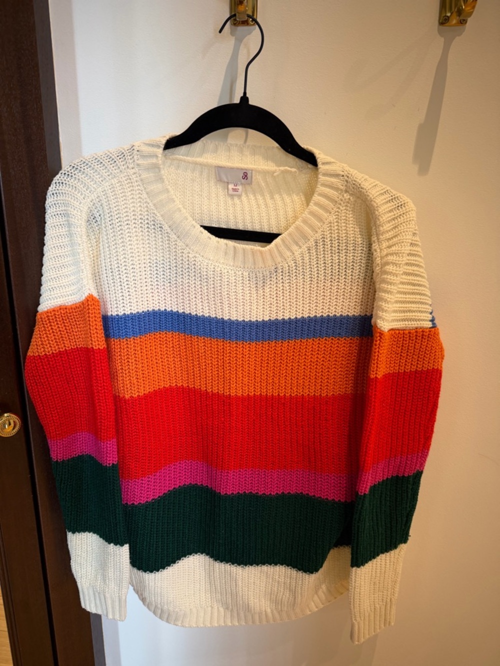 Cream Multicolor Striped Crewneck Sweater